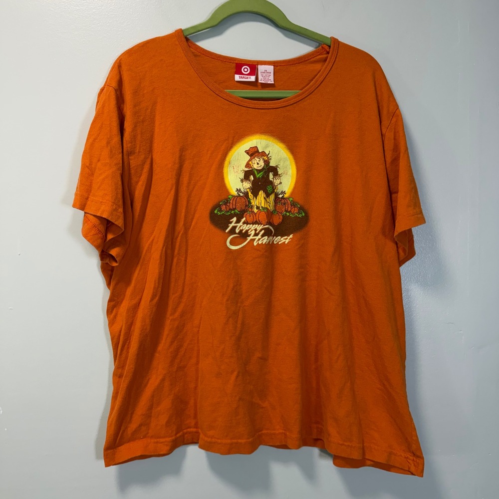 Vintage Target Happy Harvest Scarecrow Graphic T-Shirt Orange 2X 22W/24W